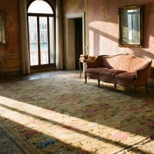 Antique Large Wool Brown Earth Tone Hand Knotted Pile English Rug (SKU 24007) - in-room detail