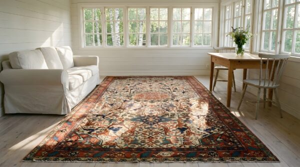 Antique large caucasian medallion knotted rug 8 Antique large caucasian medallion knotted rug (sku 23781) - room view