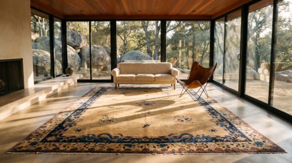 Antique large chinese allover floral knotted rug 7 Antique large chinese allover floral knotted rug (sku 25114) - room view