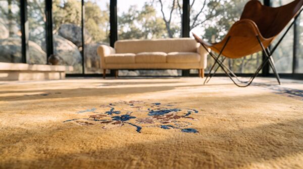 Antique large chinese allover floral knotted rug 8 Antique large chinese allover floral knotted rug (sku 25114) - in-room detail