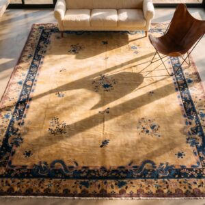 Antique Large Chinese Allover Floral Knotted Rug (SKU 25114) - styled overhead view