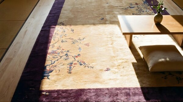 Antique large chinese - art deco rug 2 Antique large chinese - art deco rug (sku 23477) - styled overhead view