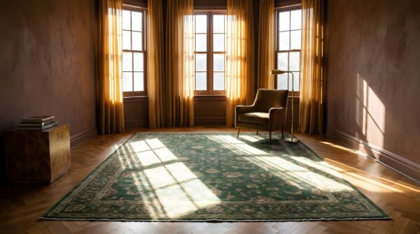 Antique large chinese - art deco knotted rug geometric 9 Antique large chinese - art deco knotted rug geometric (sku 23519) - room view