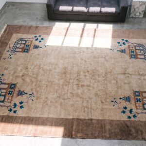 Antique Large Chinese - Art Deco Chinese Knotted Rug handcrafted (SKU 22523) - styled overhead view