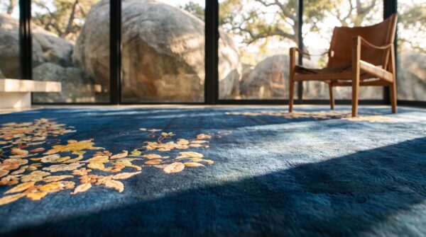 Antique large chinese floral hand knotted pile rug (sku 24079) - in-room detail