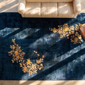Antique Large Chinese Floral Hand Knotted Pile Rug (SKU 24079) - styled overhead view