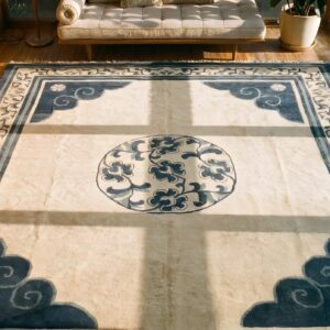 Antique Large Chinese - Mongolian Knotted Rug (SKU 23146) - styled overhead view