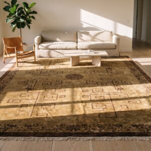 Antique Large Chinese Neutral Color Soft Wool Pile Geometric Pattern Peking Carpet (SKU 21247) - room view
