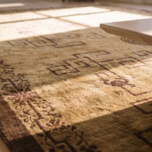Antique Large Chinese Neutral Color Soft Wool Pile Geometric Pattern Peking Carpet (SKU 21247) - in-room detail