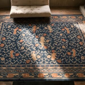Antique Large Chinese - Ningxia Knotted Rug (SKU 23066) - styled overhead view