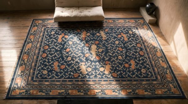 Antique large chinese - ningxia knotted rug 2 Antique large chinese - ningxia knotted rug (sku 23066) - styled overhead view