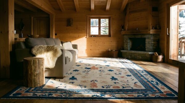 Antique large chinese - ningxia chinese allover floral knotted rug (sku 24948) - room view