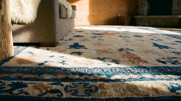 Antique large chinese - ningxia chinese allover floral knotted rug (sku 24948) - in-room detail