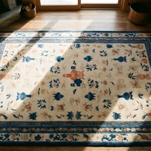 Antique Large Chinese - Ningxia Chinese Allover Floral Knotted Rug (SKU 24948) - styled overhead view