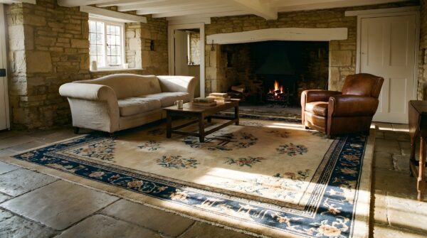 Antique large chinese - peking chinese floral, medallion rug (sku 25118) - room view