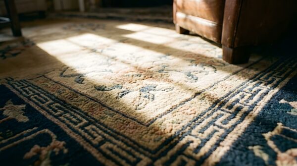 Antique large chinese - peking chinese floral, medallion rug (sku 25118) - in-room detail