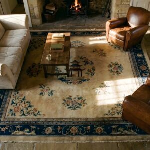 Antique Large Chinese - Peking Chinese Floral, Medallion Rug (SKU 25118) - styled overhead view