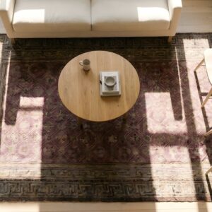 Antique Large Chinese Purple Baotou Knotted Rug (SKU 25584) - styled overhead view