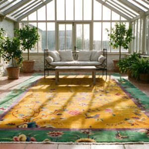 Antique Large Chinese Yellow Art Deco Knotted Rug (SKU 25752) - room view
