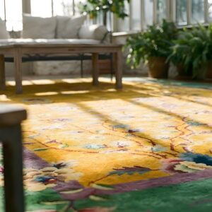 Antique Large Chinese Yellow Art Deco Knotted Rug (SKU 25752) - in-room detail
