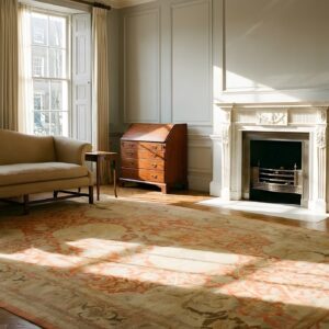 Antique Large Coral Amritsar Indian Medallion Knotted Rug (SKU 22882) - room view