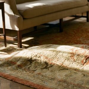 Antique Large Coral Amritsar Indian Medallion Knotted Rug (SKU 22882) - in-room detail