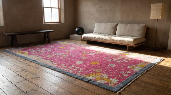 Antique large coral chinese - art deco chinese knotted rug 7 Antique large coral chinese - art deco chinese knotted rug (sku 21128) - room view