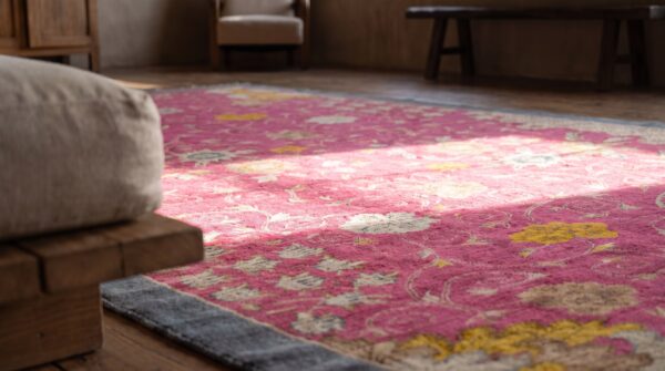Antique large coral chinese - art deco chinese knotted rug 8 Antique large coral chinese - art deco chinese knotted rug (sku 21128) - in-room detail