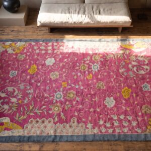 Antique Large Coral Chinese - Art Deco Chinese Knotted Rug (SKU 21128) - styled overhead view