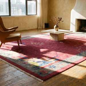 Antique Large Coral Chinese - Art Deco Chinese Allover Floral Knotted Rug (SKU 24847) - room view