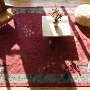 Antique Large Coral Chinese - Art Deco Chinese Allover Floral Knotted Rug (SKU 24847) - in-room detail