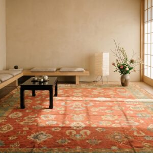 Antique Large Coral Donegal - Arts & Crafts Ireland Knotted Rug (SKU 20210) - room view