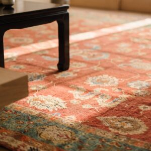 Antique Large Coral Donegal - Arts & Crafts Ireland Knotted Rug (SKU 20210) - in-room detail