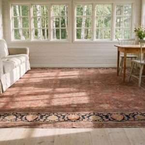 Antique Large Coral Kashan - Mohtasham Persian Floral Knotted Rug (SKU 23606) - room view