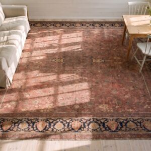 Antique Large Coral Kashan - Mohtasham Persian Floral Knotted Rug (SKU 23606) - styled overhead view