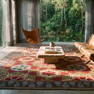 Antique Large Coral Needlepoint French Flat Weave Rug (SKU 23422) - room view