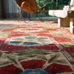 Antique Large Coral Needlepoint French Flat Weave Rug (SKU 23422) - in-room detail