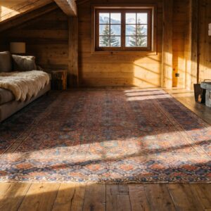 Antique Large Coral NW Persian Geometric Knotted Rug (SKU 24672) - room view