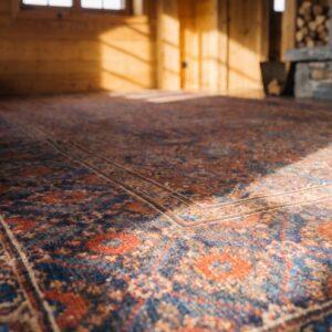 Antique Large Coral NW Persian Geometric Knotted Rug (SKU 24672) - in-room detail