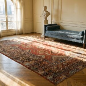 Antique Large Coral Rabat Moroccan Allover Geometric Knotted Rug (SKU 24800) - room view