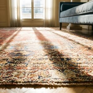 Antique Large Coral Rabat Moroccan Allover Geometric Knotted Rug (SKU 24800) - in-room detail