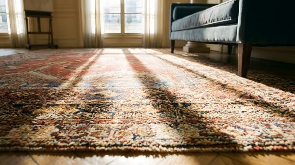 Antique large coral rabat moroccan allover geometric knotted rug 10 Antique large coral rabat moroccan allover geometric knotted rug (sku 24800) - in-room detail