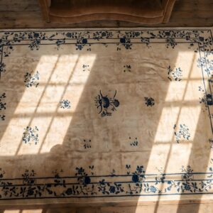 Large Early 20th Century Antique Ivory Chinese Peking Floral Pattern Carpet (SKU 22672) - styled overhead view