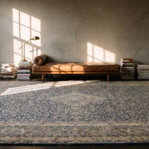 Large Fine Weave Antique Blue Floral Medallion Persian Kerman Rug (SKU 20259) - room view