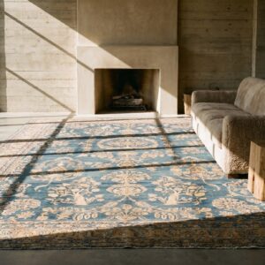 Large Floral Light Blue Color Finely Woven Antique Persian Kerman Rug (SKU 18151) - room view