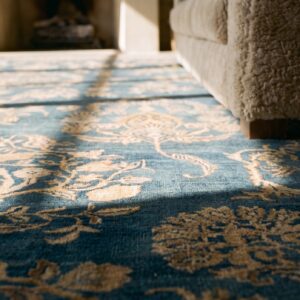 Large Floral Light Blue Color Finely Woven Antique Persian Kerman Rug (SKU 18151) - in-room detail