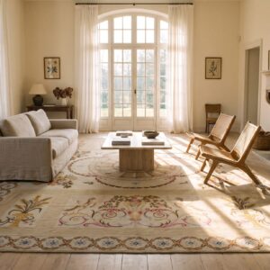 Antique Large Floral Medallion Flat Weave Rug (SKU 25551) - room view