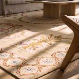 Antique Large Floral Medallion Flat Weave Rug (SKU 25551) - in-room detail