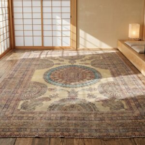 Antique Large Floral Medallion Hand Knotted Pile Persian Kerman Rug (SKU 18593) - room view