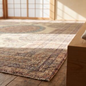 Antique Large Floral Medallion Hand Knotted Pile Persian Kerman Rug (SKU 18593) - in-room detail